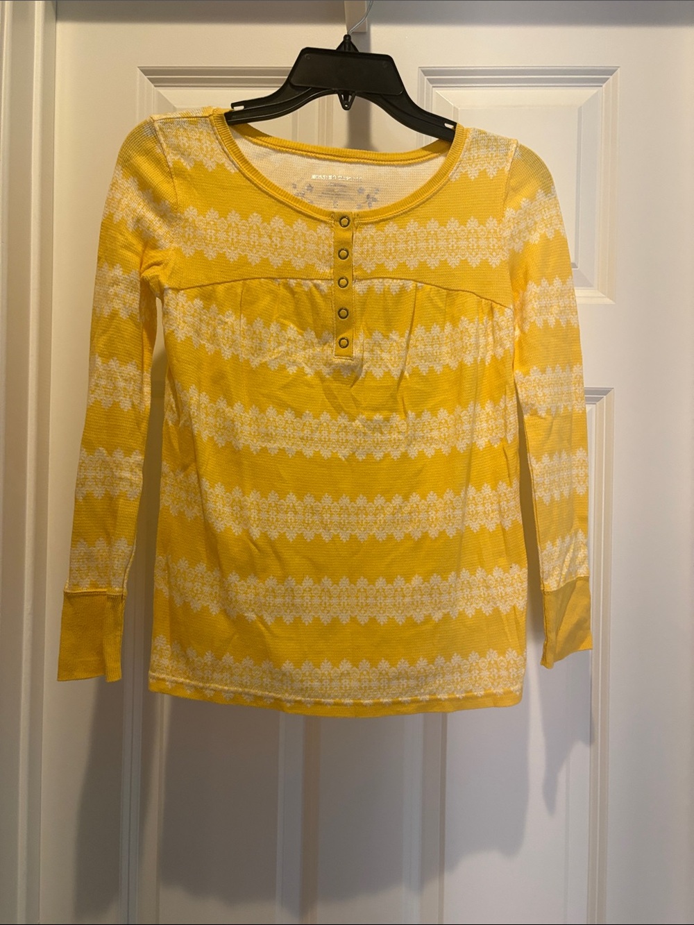 Massimo Yellow and White Long-Sleeve Henley Top- 100% cotton